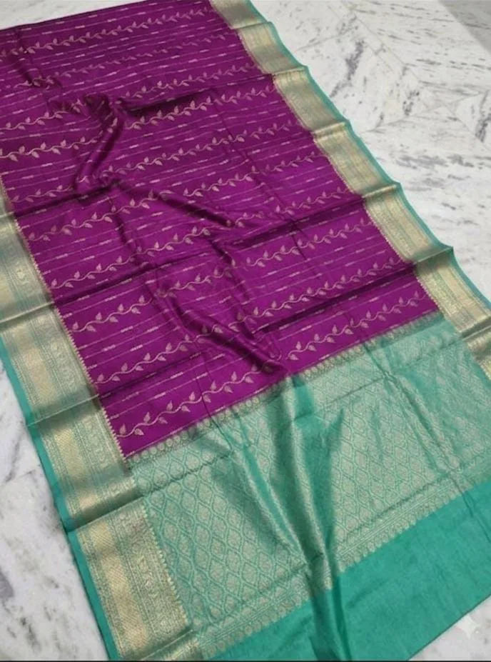 Royal Blue with Baby Pink Border Banarasi Soft Silk Saree